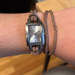 Funky double banded watch from Nordstrom. Small face adjustable braided band